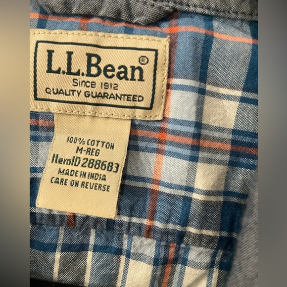 L.L. Bean Men’s Blue Plaid Short Sleeve 100% Cotton Button Down Shirt Size M - Picture 11 of 11